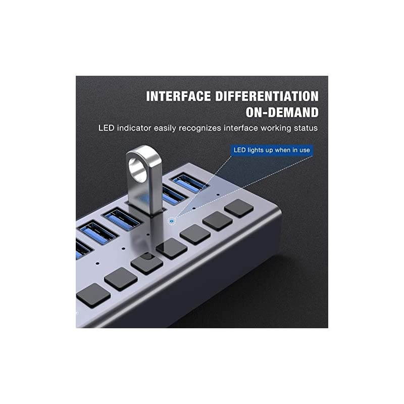 Powered USB Hub  7 Ports 36W USB 30 Data Hub with Individual OnOff Switches and 12V3A Power Adapter USB Hub 30 Splitter for Laptop PC Computer Mobile HDD Flash Drive and More