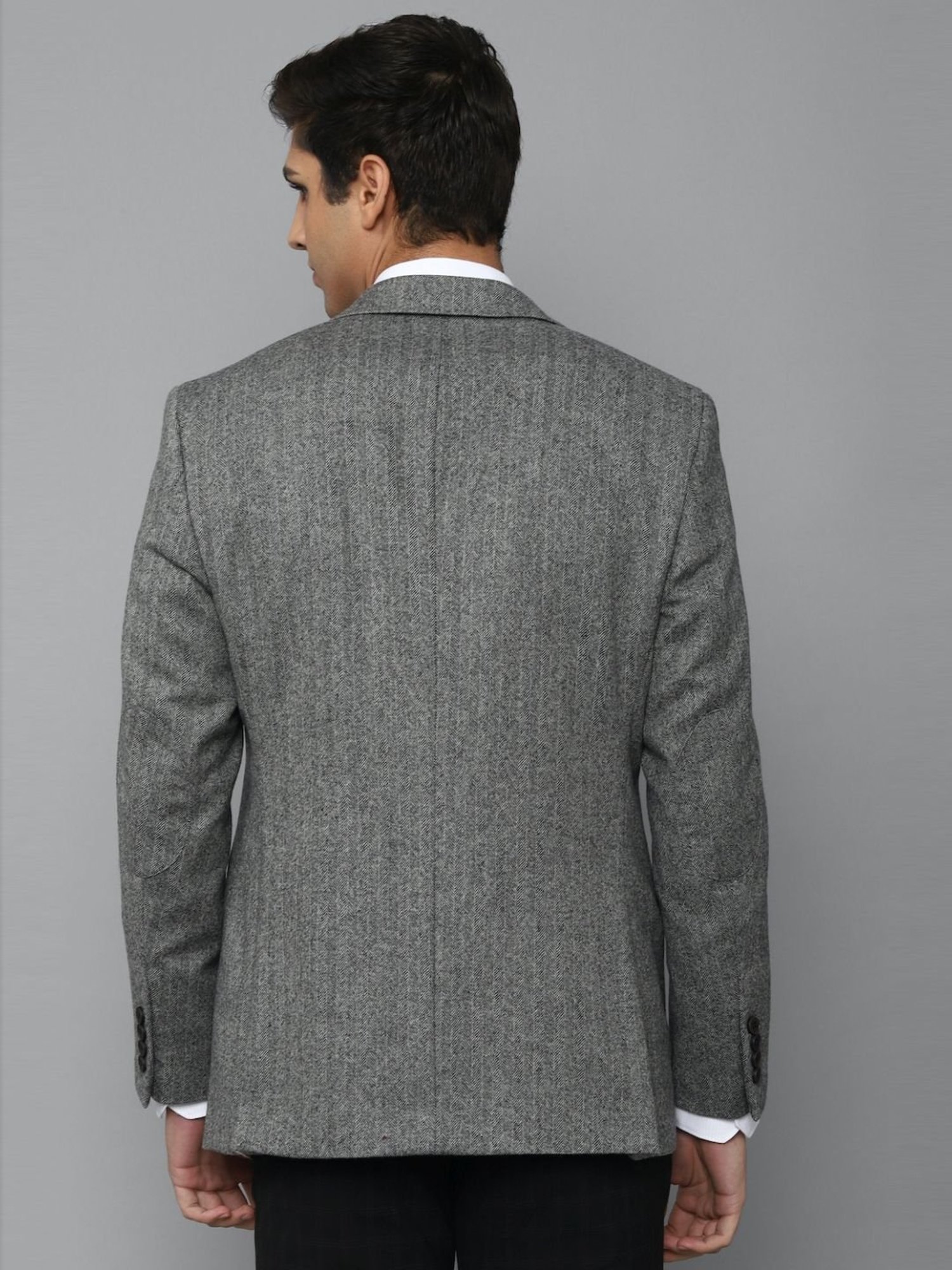Louis Philippe Grey Regular Fit Self Pattern Blazer