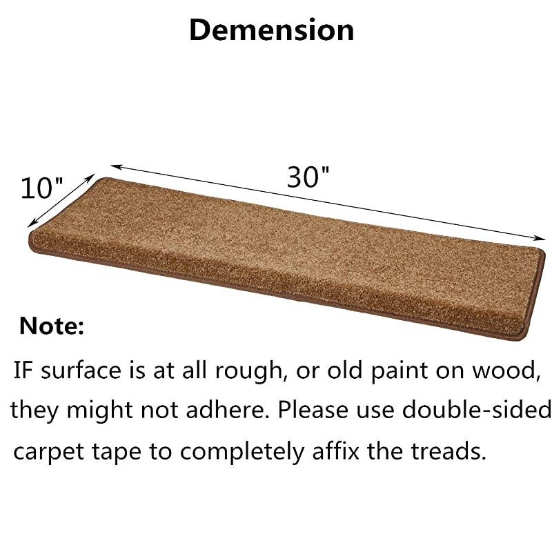 Stair Treads &ndash; Non-Slip Bullnose for Stairs &ndash; Indoor Stair Pads &ndash; Self-Adhesive & Easy Installation &ndash; Pet & Child Friendly &ndash; Skid Resistant & Washable (Set of 14 (10 in&times;30 in), Camel)