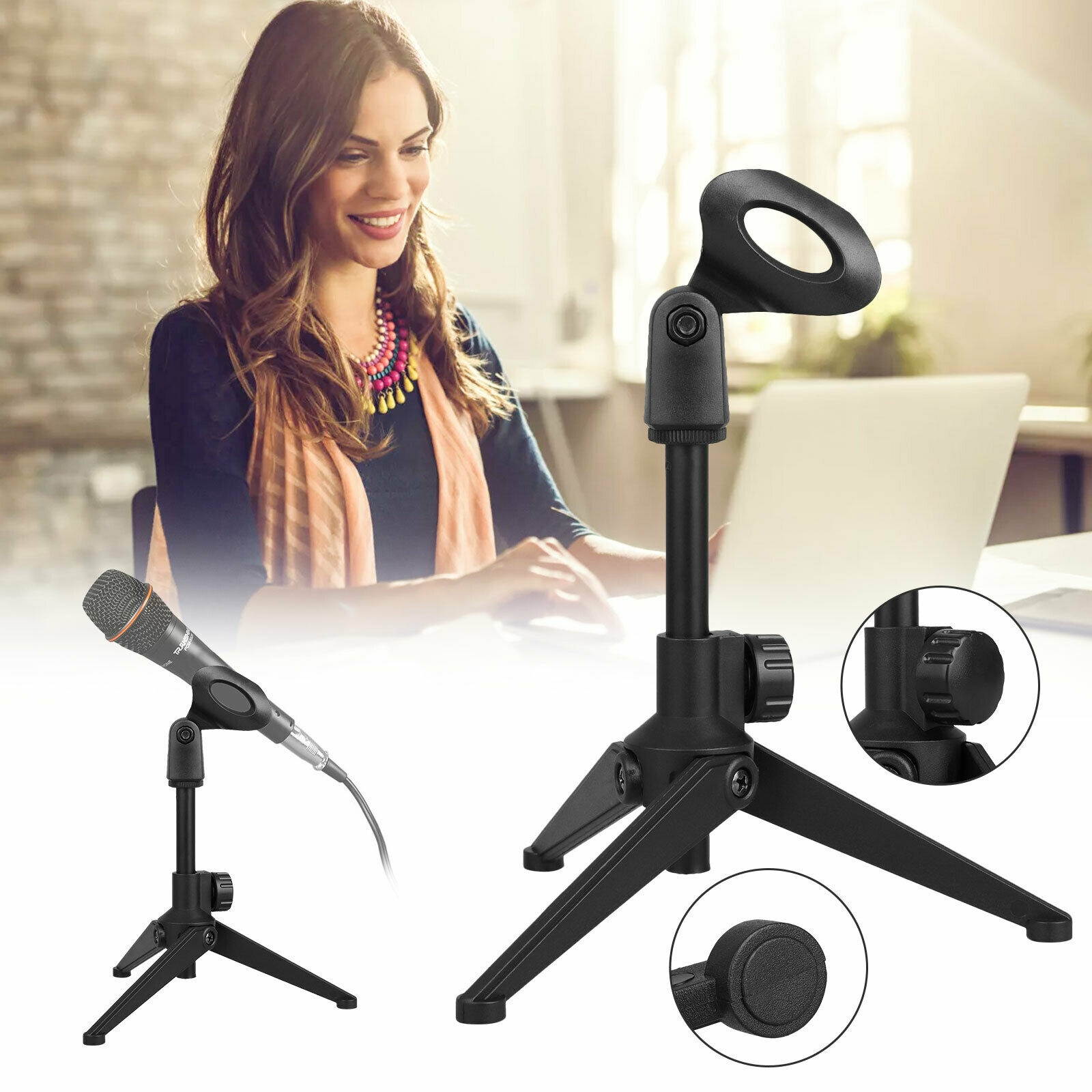 Adjustable Metal Desktop Table Mic Microphone Clamp Clip Holder Stand Tripod