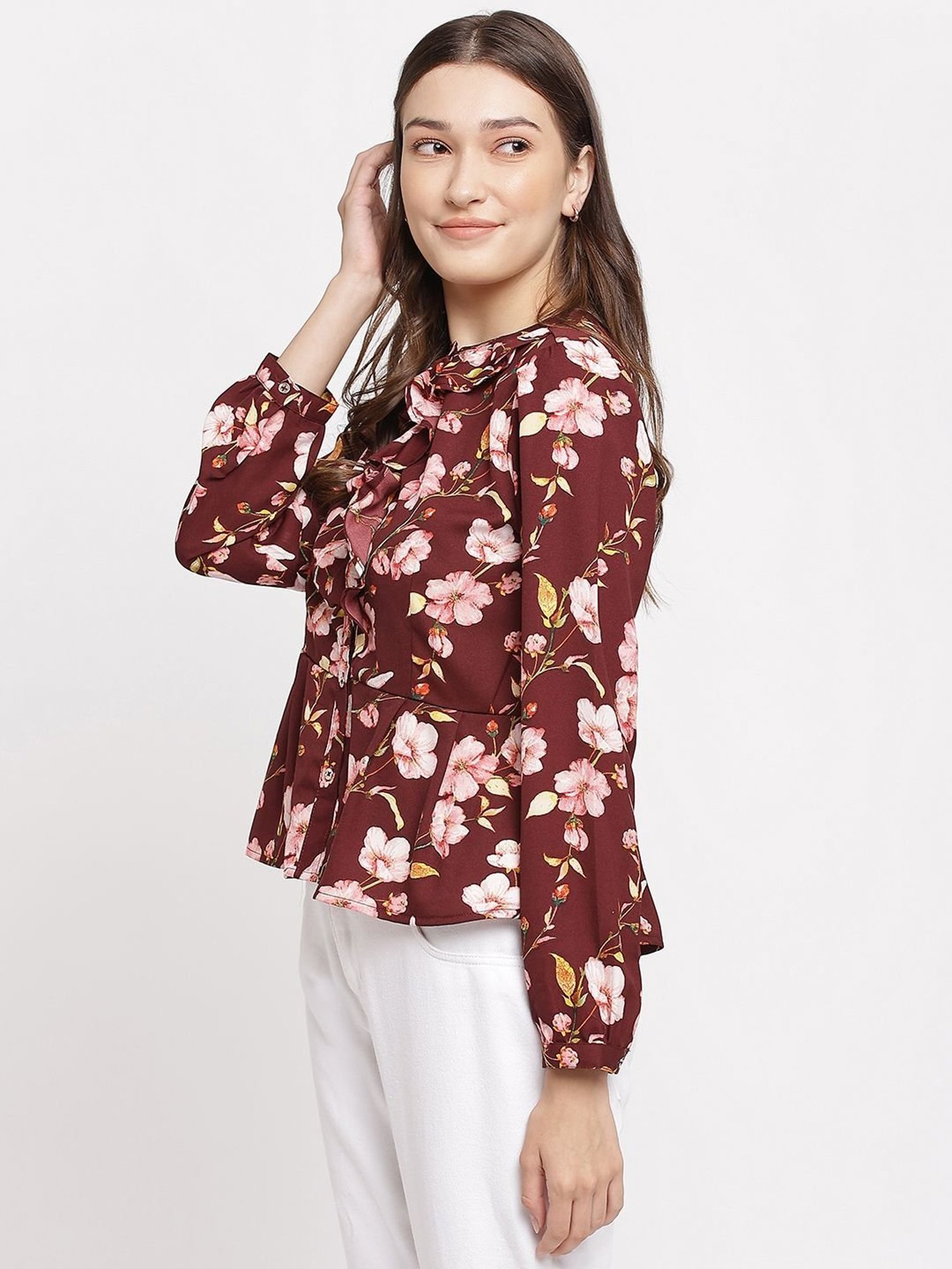 Latin Quarters Maroon Floral Printed Top