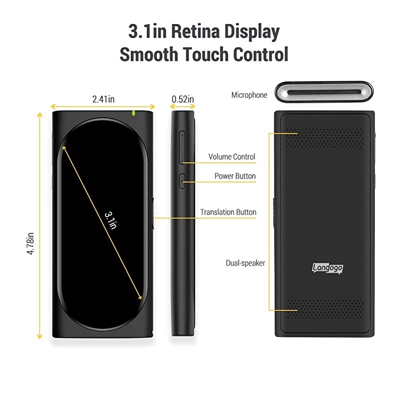 Genesis 2in1 AI Translator Device and Voice Recorder Transcriber 100+ Languages Instant TwoWay Translation and Transcription Recorder Builtin Data 31inch Retina Display Black