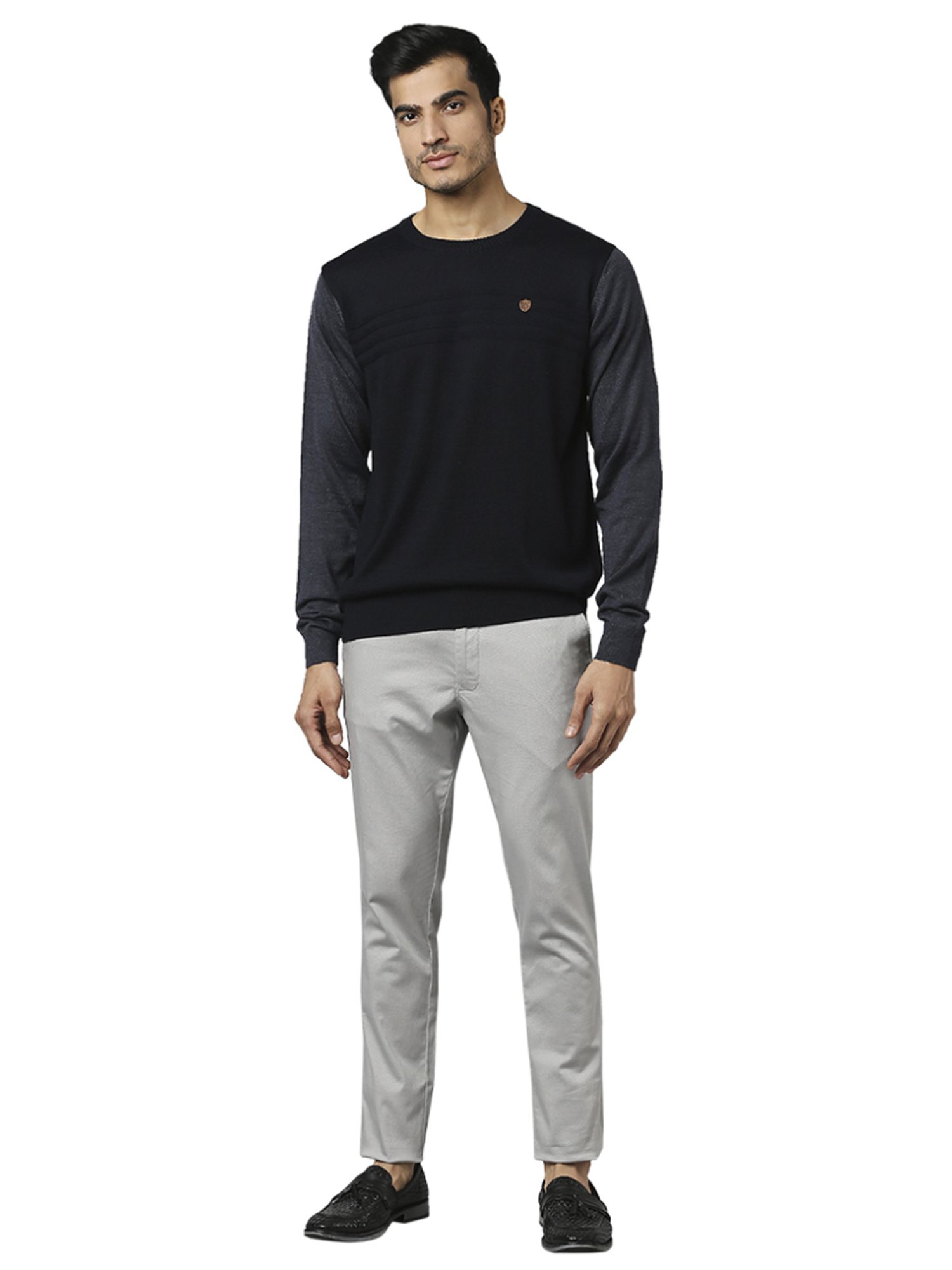 Raymond Black & Grey  Regular Fit Colour Block Sweaters