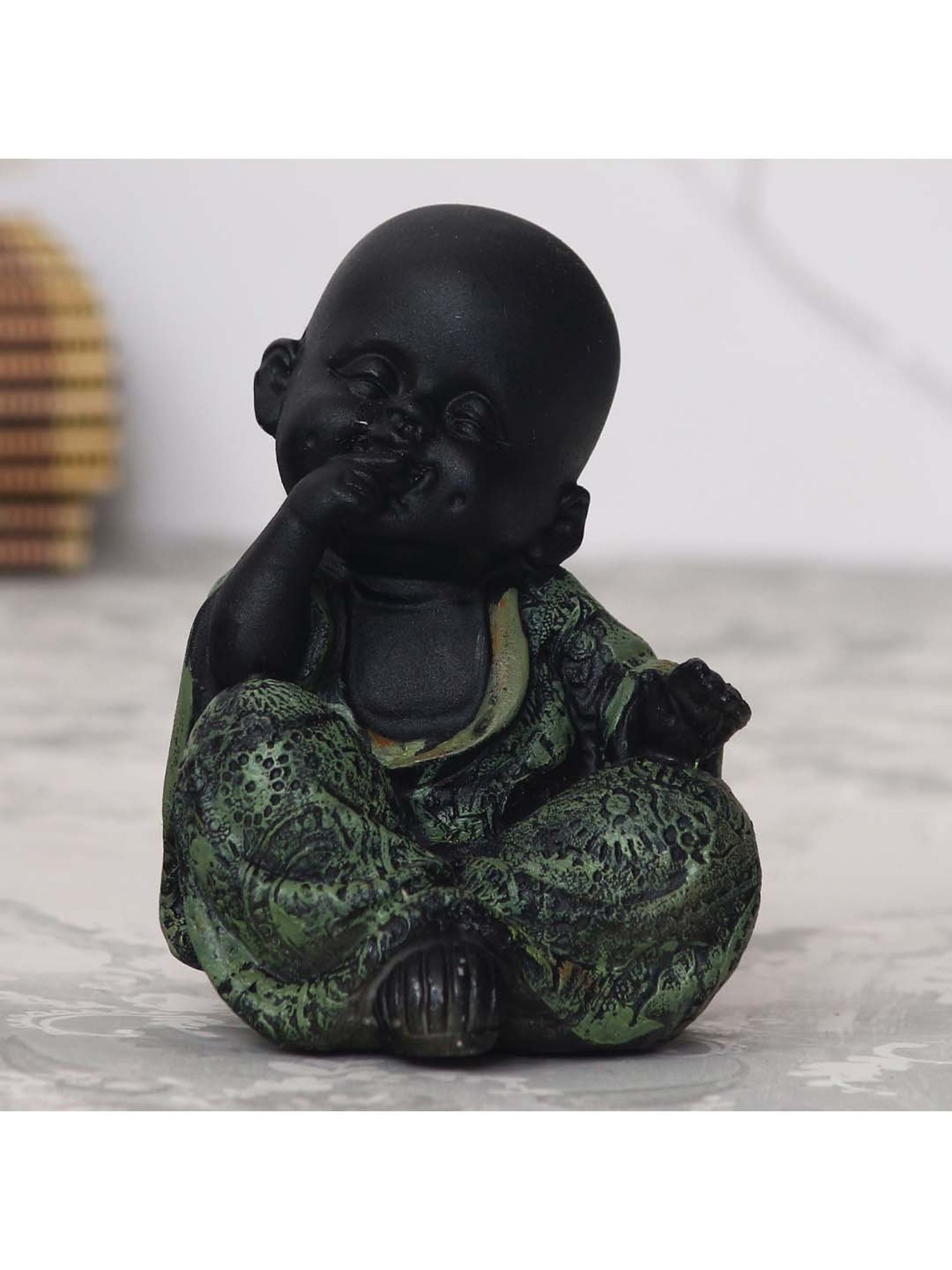 eCraftIndia Decorative Smiling Monk Buddha - Green