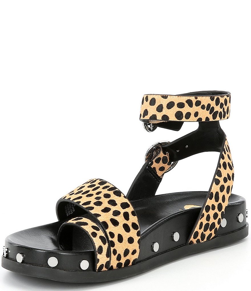 GB Main-Stage Leopard Haircalf Studded Toe-Loop Sandals