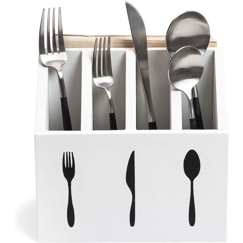 Farmlyn Creek Wooden Utensil Caddy (7 x 5.5 x 6.6 In, White)