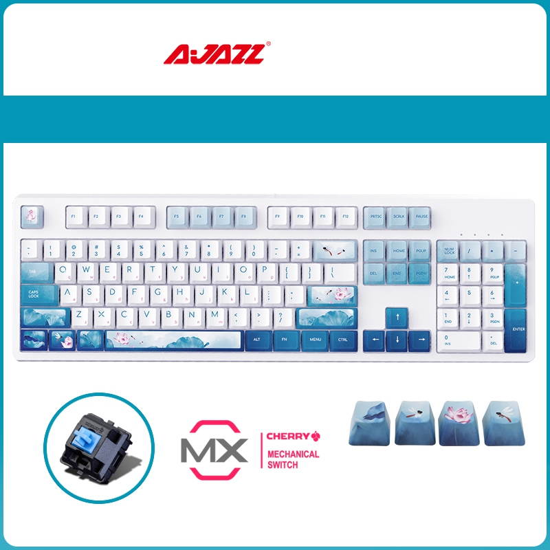 A-jazz AK535  N-key Rollover  Ergonomic Design,Cool Exterior USB Wired Cherry  MX Red Mechanical Gaming  Keyboard For Office And Game,  PBT Keycaps  - Blue Lotus ( No Light Version )