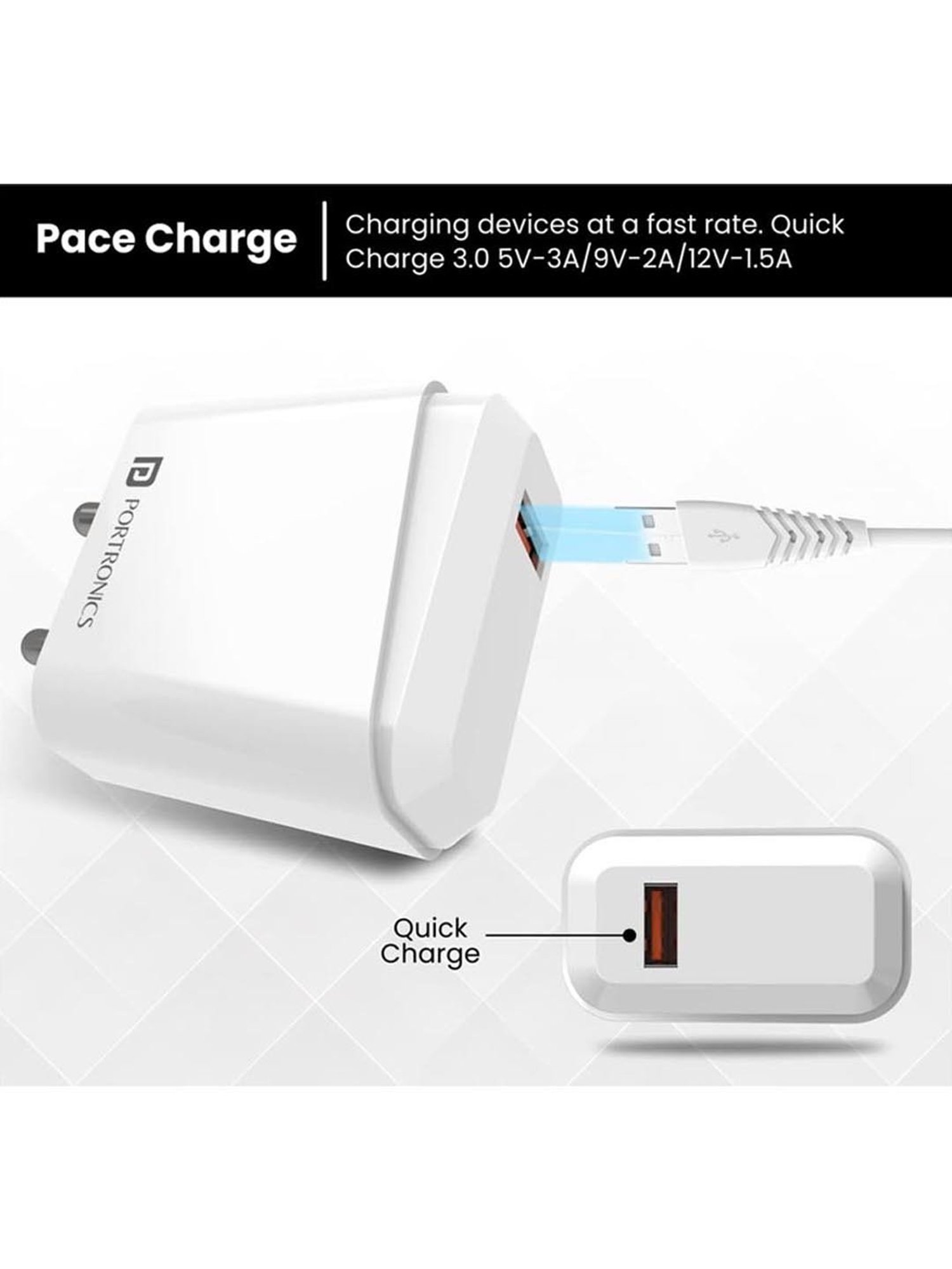 Portronics Adapto 40 M 18W Quick Charge Mobile Charger with Smart Protection Chip (White)