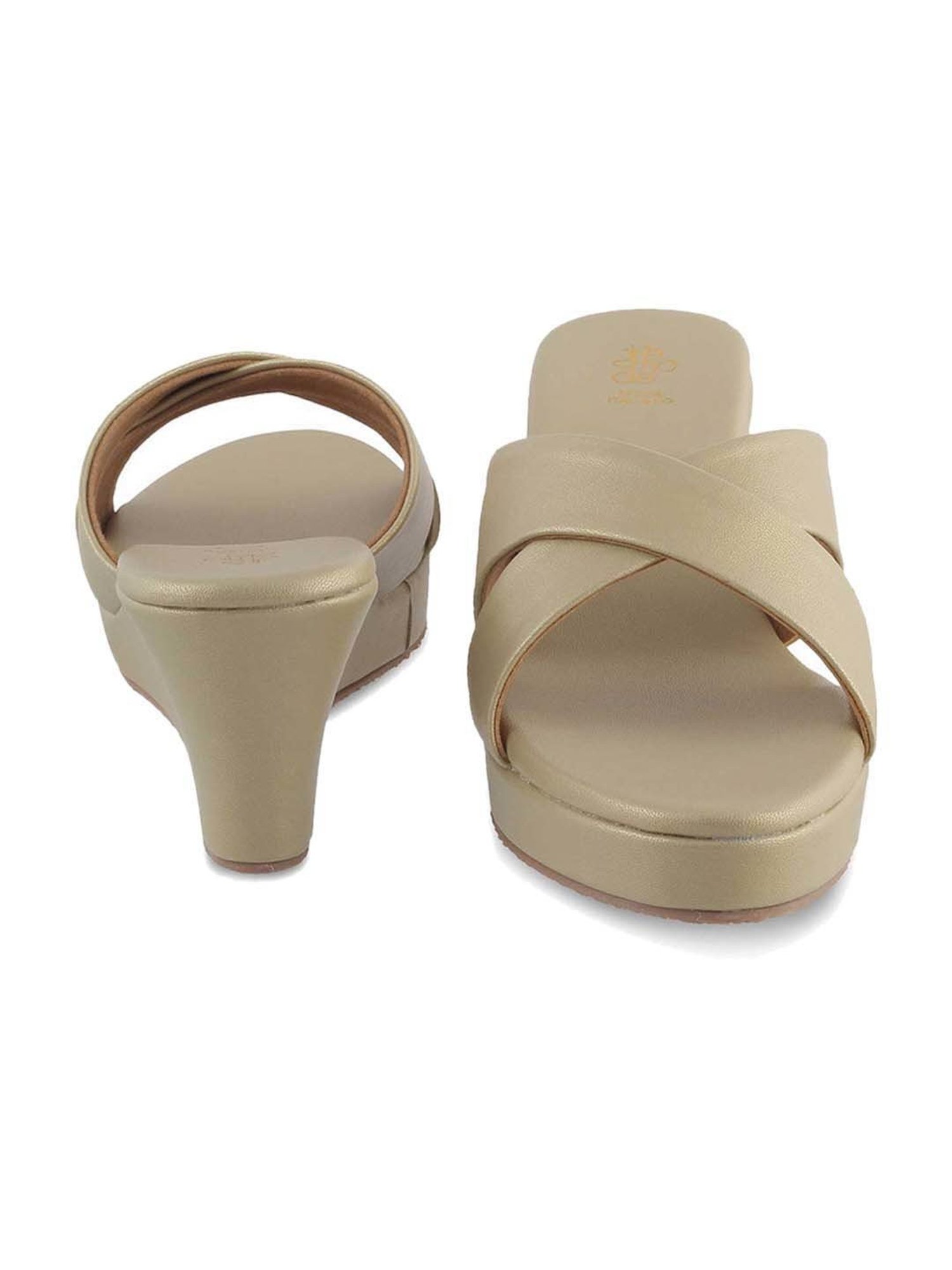 Tresmode Women's Beige Cross Strap Wedges