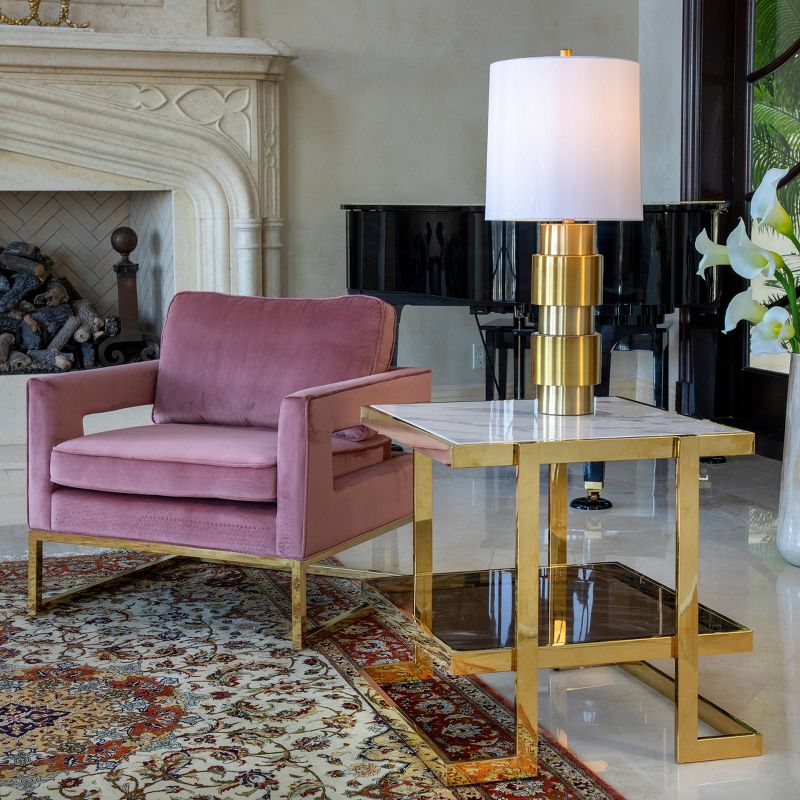 Metal/Marble Glass Side Table Gold/White - Sagebrook Home