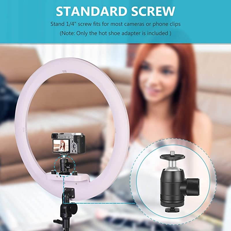 Mini Ball Head 14 inch Screw 360 Degree Rotatable Tripod Head with Lock and Hot Shoe Mount Adapter for LED LightRing Light Tripod Monopod Slider Camera Load Up to 66 pounds3 kilograms