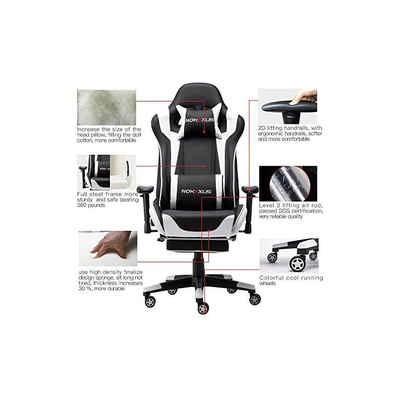 Gaming Chair Large Size High-back Ergonomic Racing Seat with Massager Lumbar Support and Retractible Footrest PU Leather 90-180 degree adjustment of backrest Thickening sponges (YK-6008-WHITE)
