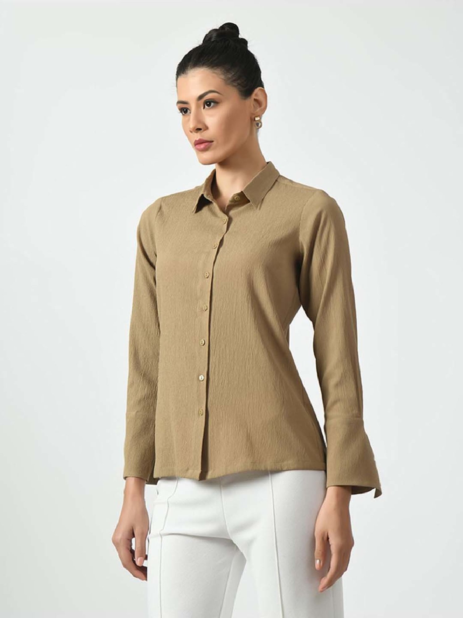 Office & You Beige Plain Shirt
