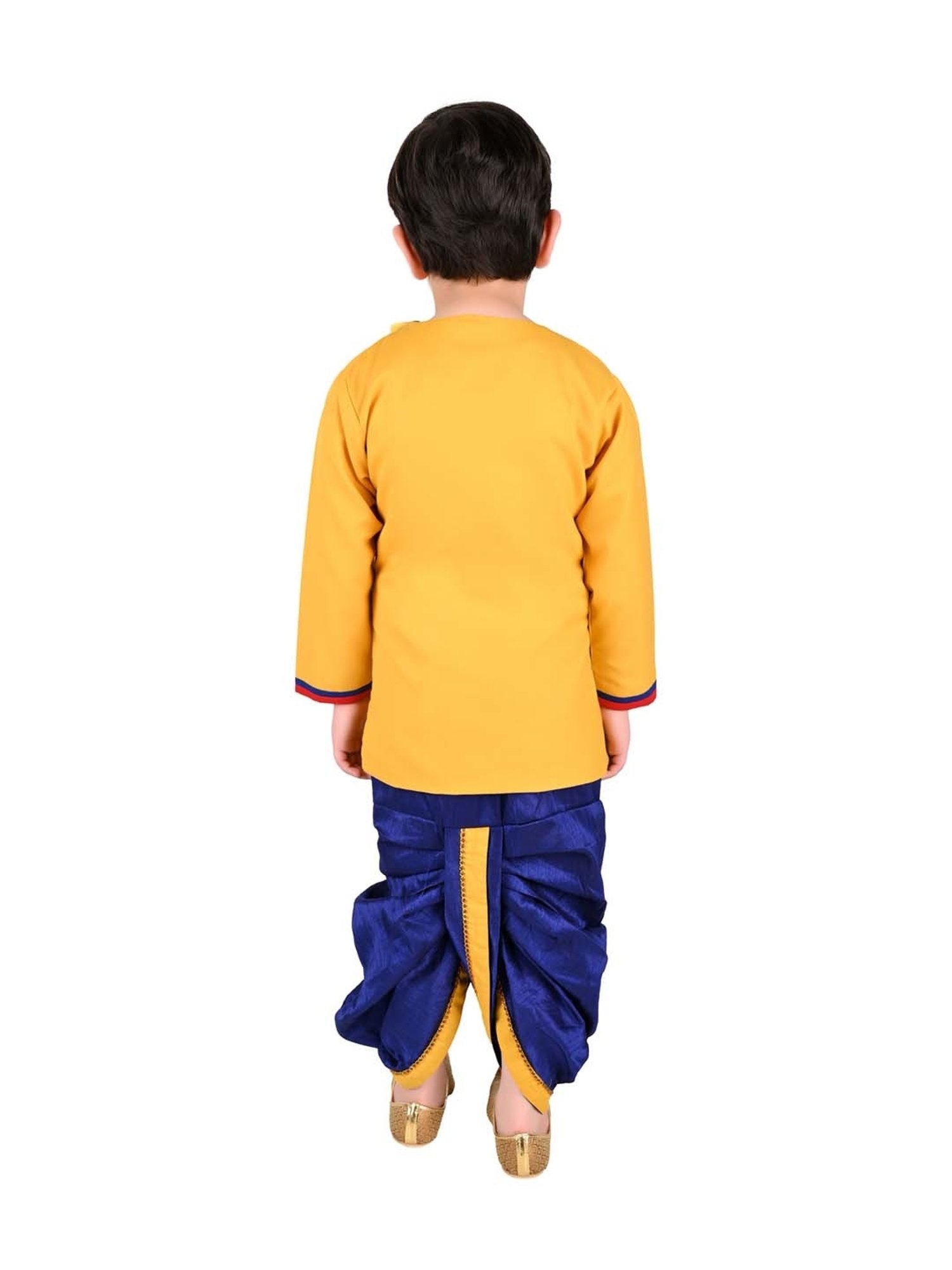 Ahhaaaa Kids Yellow & Blue Cotton Embroidered Kurta Set