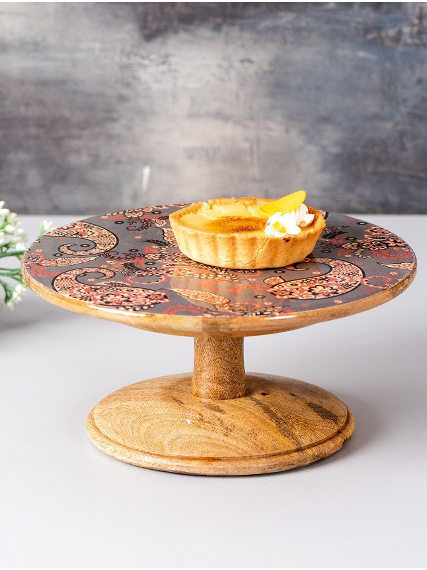 Nestroots Grey Cake Stand Cup for decoration cake plate Dessert Stand Wooden Printed Cake Holder