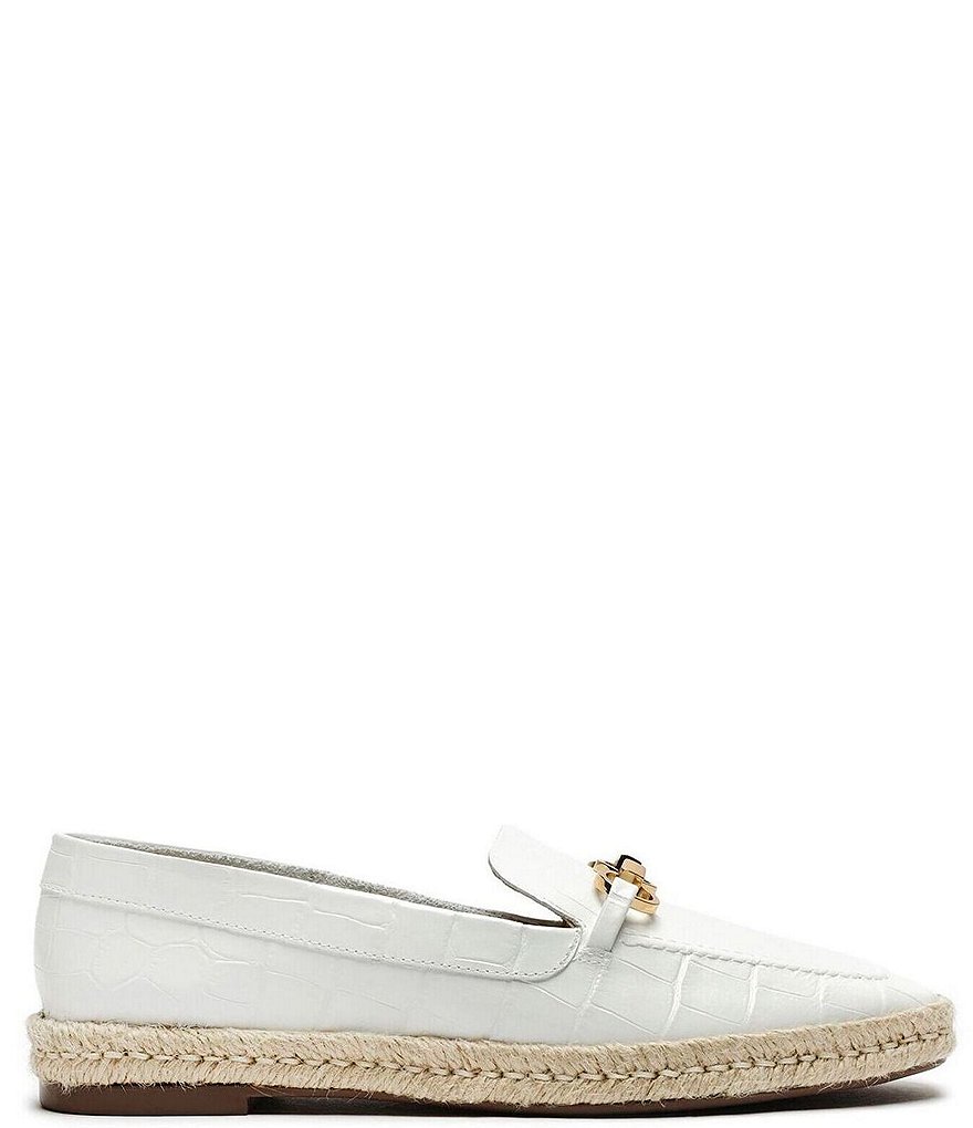 Schutz Patty Croco Embossed Leather Chain Detail Espadrille Loafers