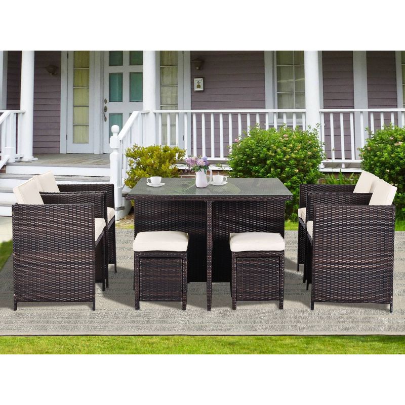 9pc Rattan Wicker Patio Conversation Set with Ottoman & Cushions - Art Leon