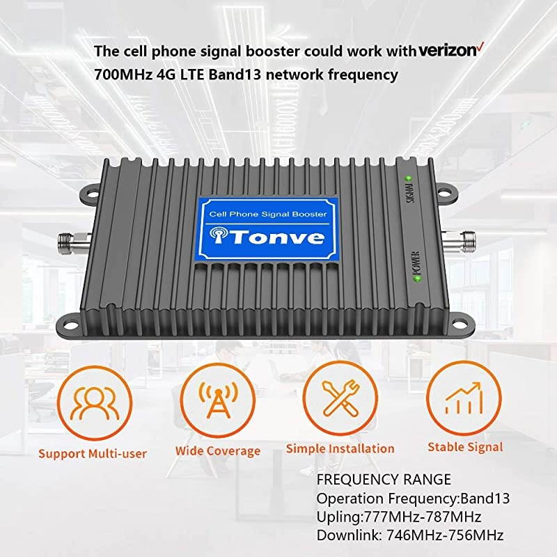 Cell Phone Signal Booster Amplifier for Home 4G LTE Cell Signal Booster Mobile Signal Repeater 700Mhz FDD Band13, Boosts 4G LTE Data&Voice, Covers 2000 sq ft Support Multiple Devices