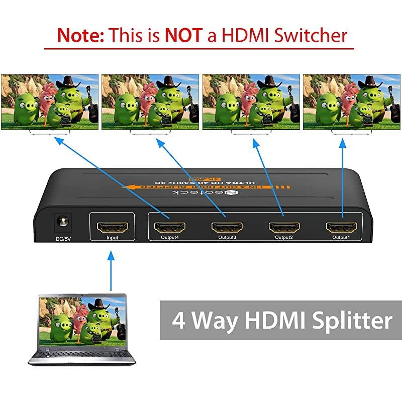 4K 30 Hz 1x4 HDMI Splitter 1 in 4 Out for HDTV Sky Box PS3 PS4 Blue-ray Player STB PC Projector