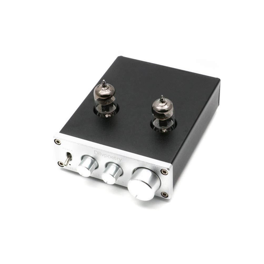Dilvpoetry TUBE-6J1 Mini Vacuum Tube Amplifier HiFi Audio Tube Preamplifier Preamp NE5532P Chips Desktop Amp(Silver)