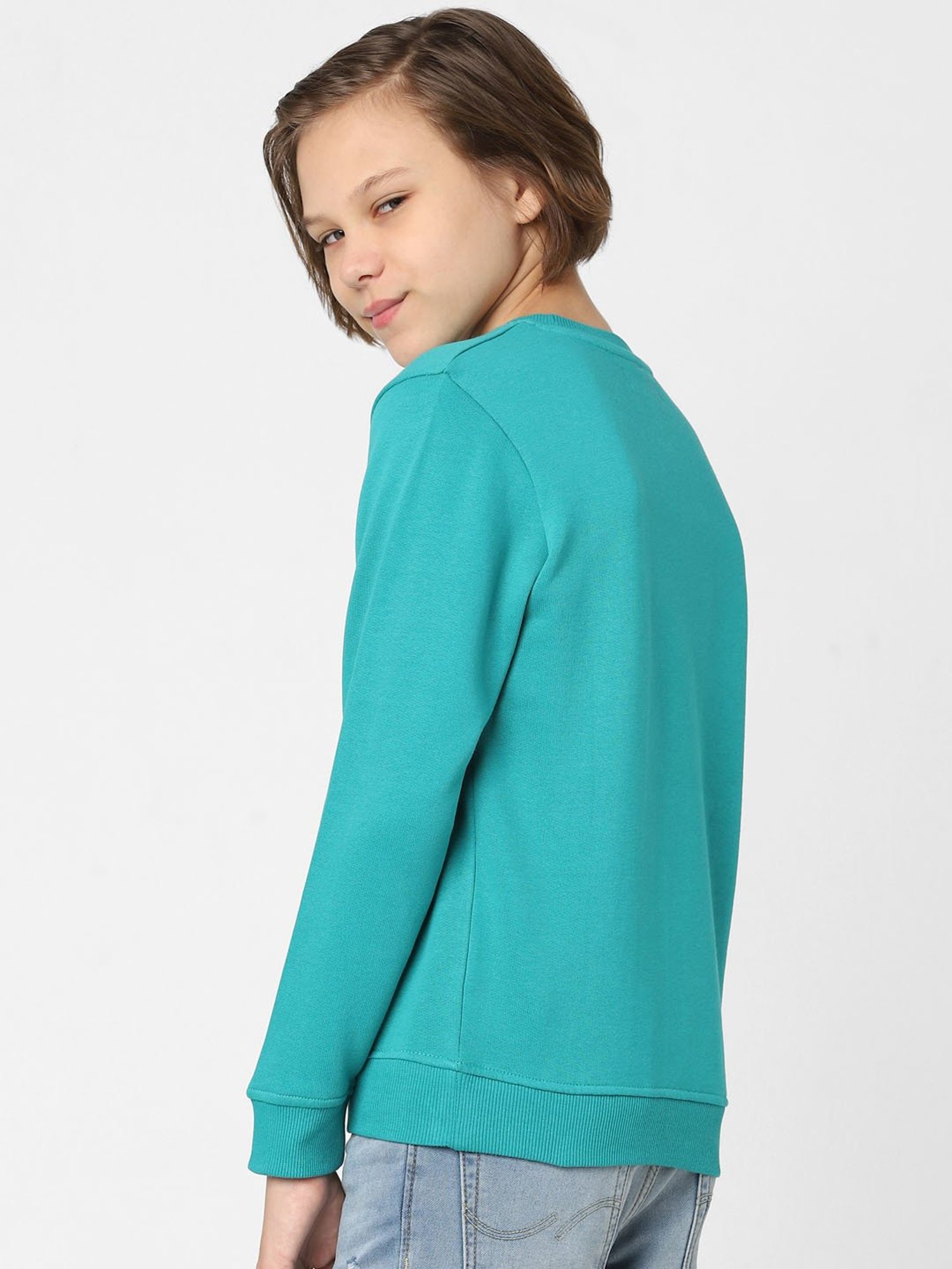 Jack & Jones Junior Blue Printed Full Sleeves Sweatshirt