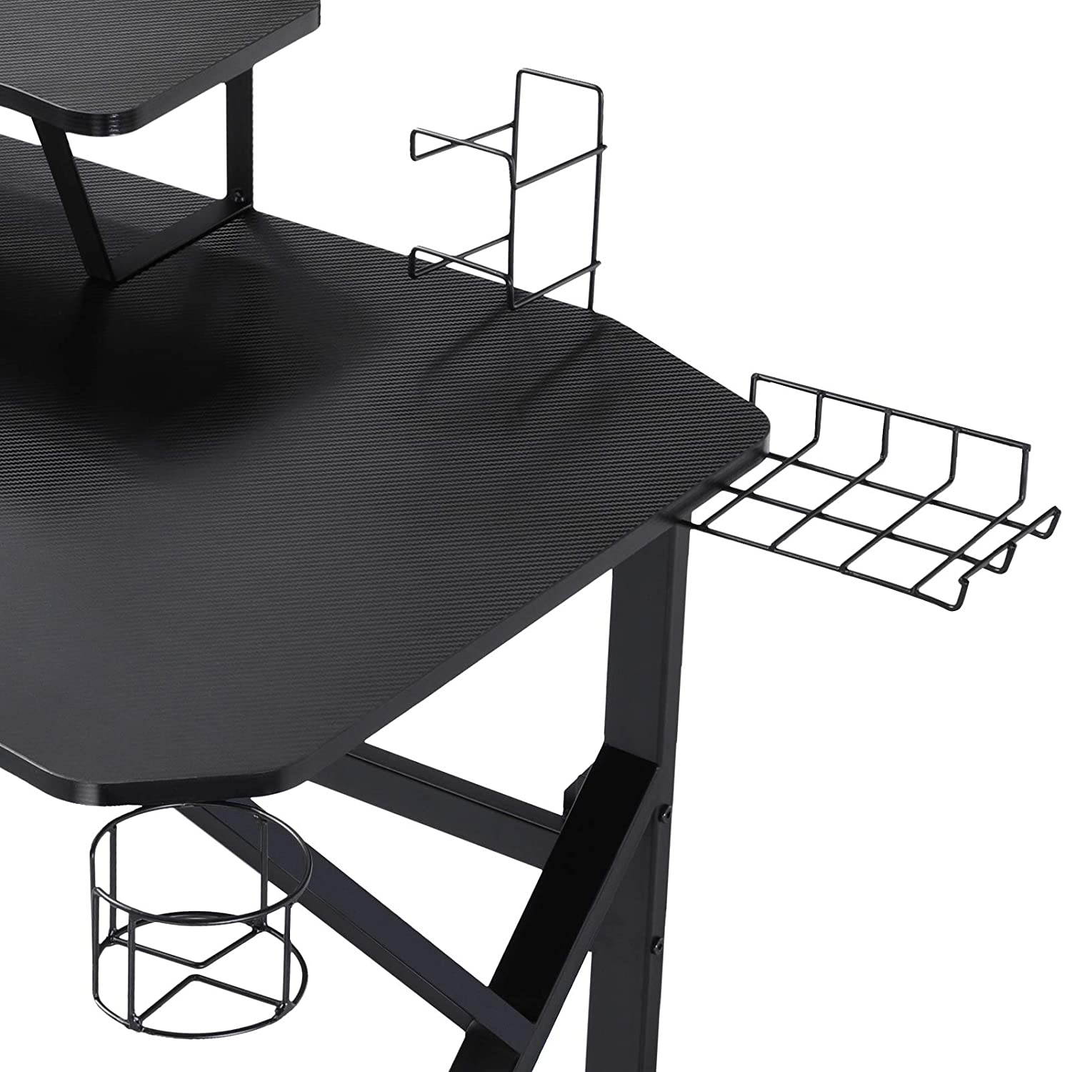 Gaming Desk 39 Inch Computer Desk Gaming Table K Shaped Pc Gaming Workstation Home Office Desk with Headphone/CD Holder, Gaming Controller Rrack,Black