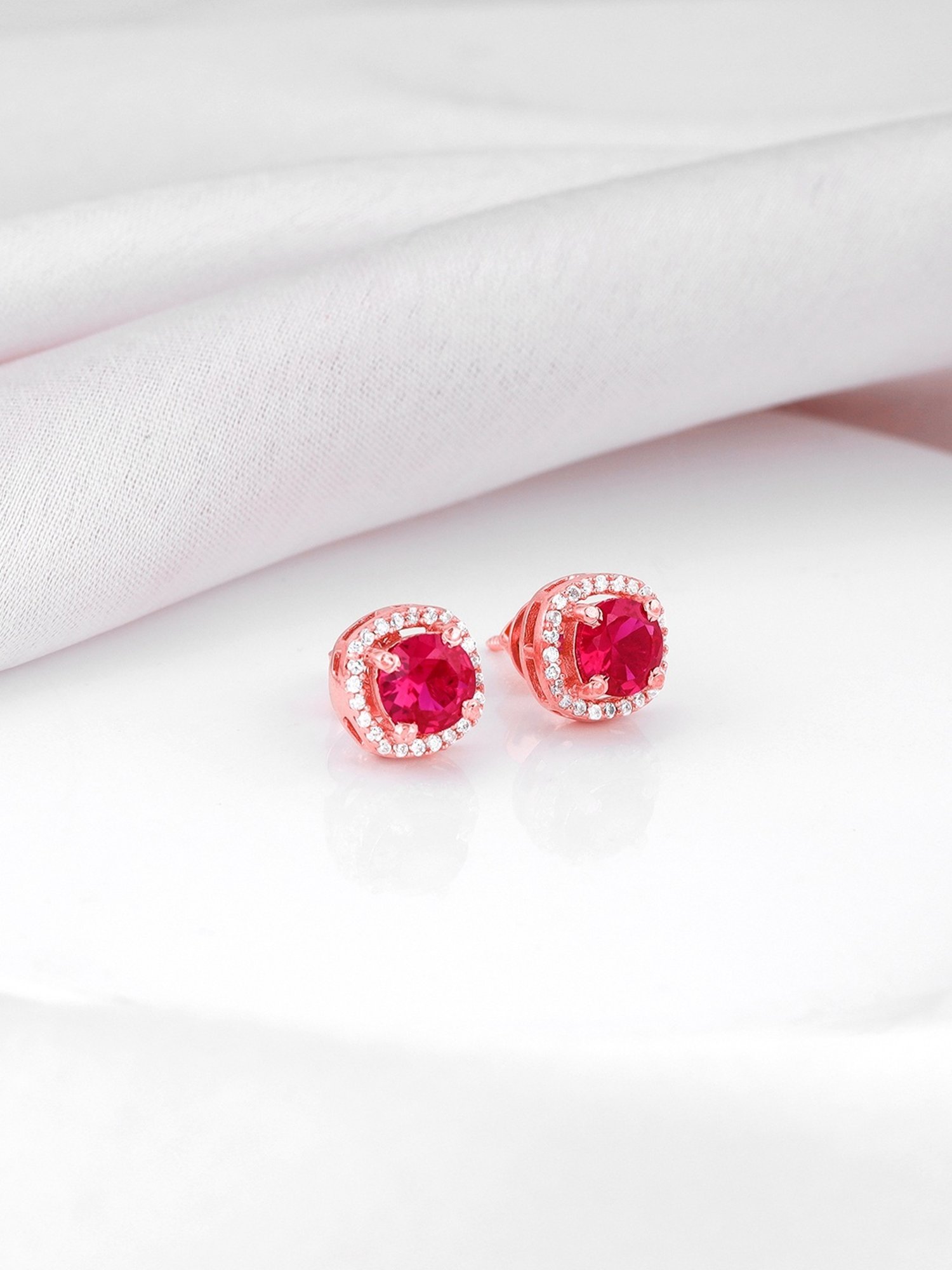 GIVA 92.5 Sterling Silver Rose Gold Classy Pink Stud Earrings