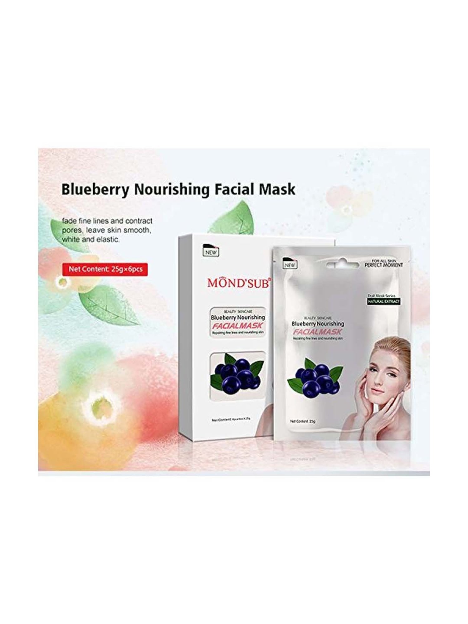 MONDSUB Blueberry Nourishing Sheet Masks (Pack of 6) - 25 gm Each