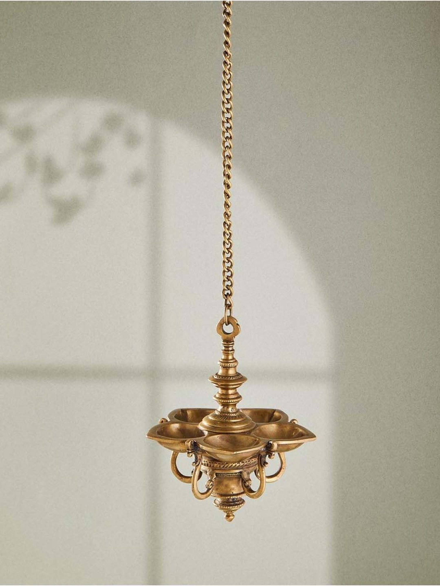 Fabindia Antique Brass Metal Small Mehnoor Hanging Oil Lamp