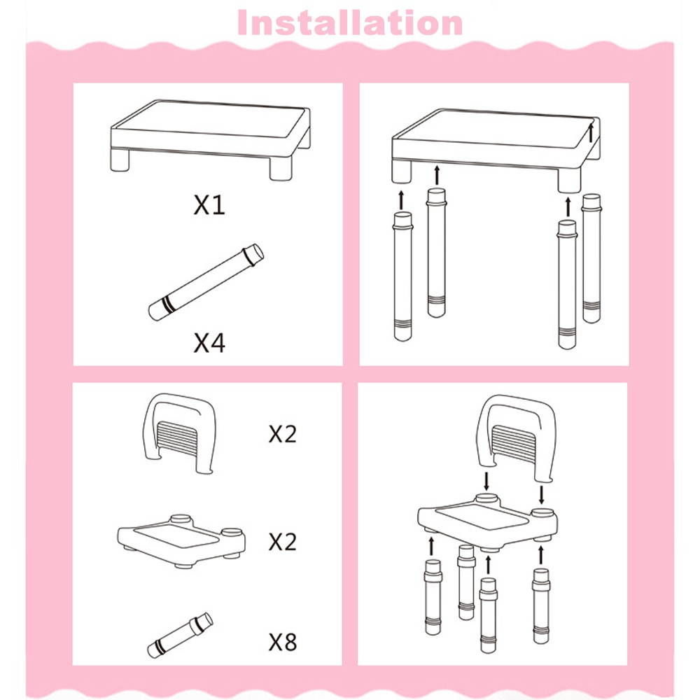 Children Folding Table 20"L Set For Gaming Learning Home Office Study Pink Blue Child Toy Desk Chair Set 2 Chairs PVC Funny Evvironmental Pink