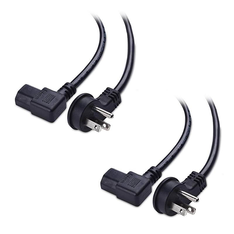 2-Pack 16 AWG Low Profile Right Angle Power Cord (Power Cable) 15 Feet (NEMA 5-15P to Angled IEC C13)