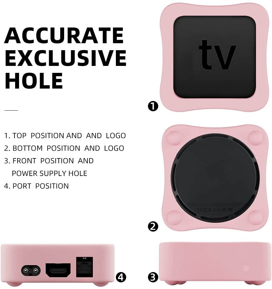 AWINNER Protective Case Compatible for Apple TV 4K 5th / 4th - [Anti Slip] Shock Proof Silicone Cover for Apple TV (Pink)
