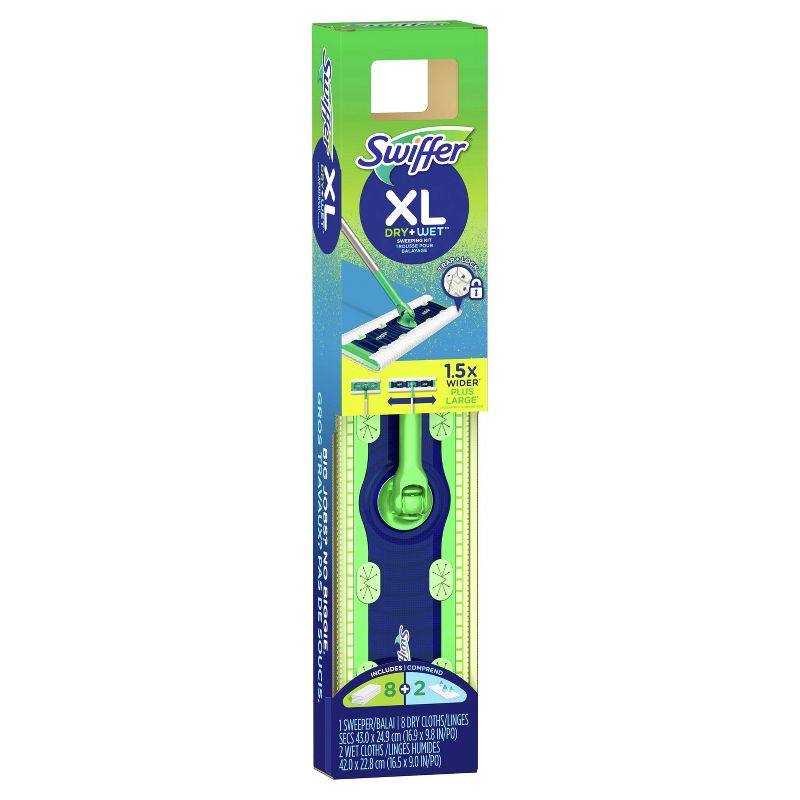 Swiffer Sweeper Dry + Wet XL Sweeping Kit (1 Sweeper, 8 Dry Cloths, 2 Wet Cloths)