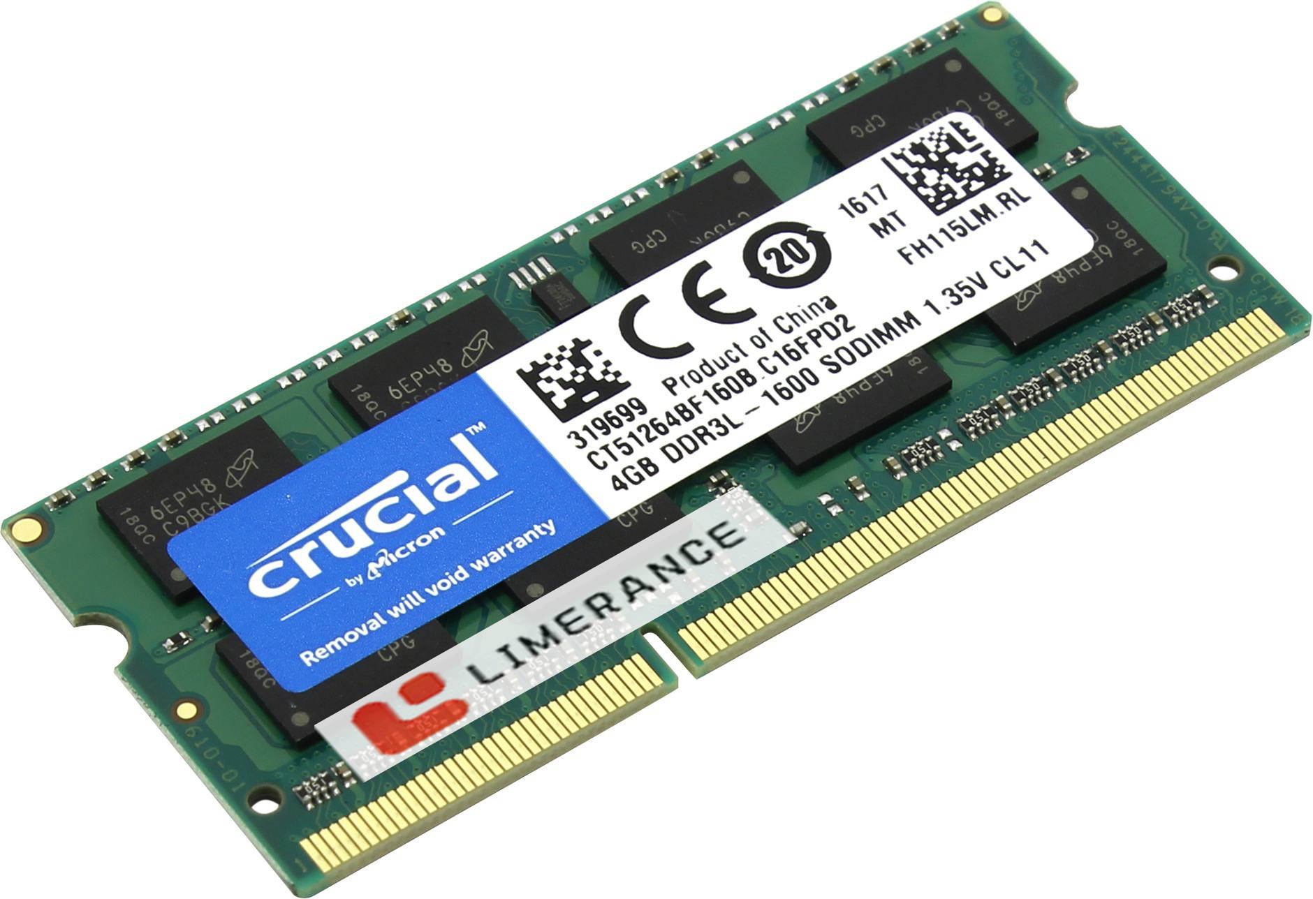 CT51264BF160B - Crucial 4GB 204-Pin DDR3 SO-DIMM DDR3L 1600 (PC3L 12800) Laptop Memory Model
