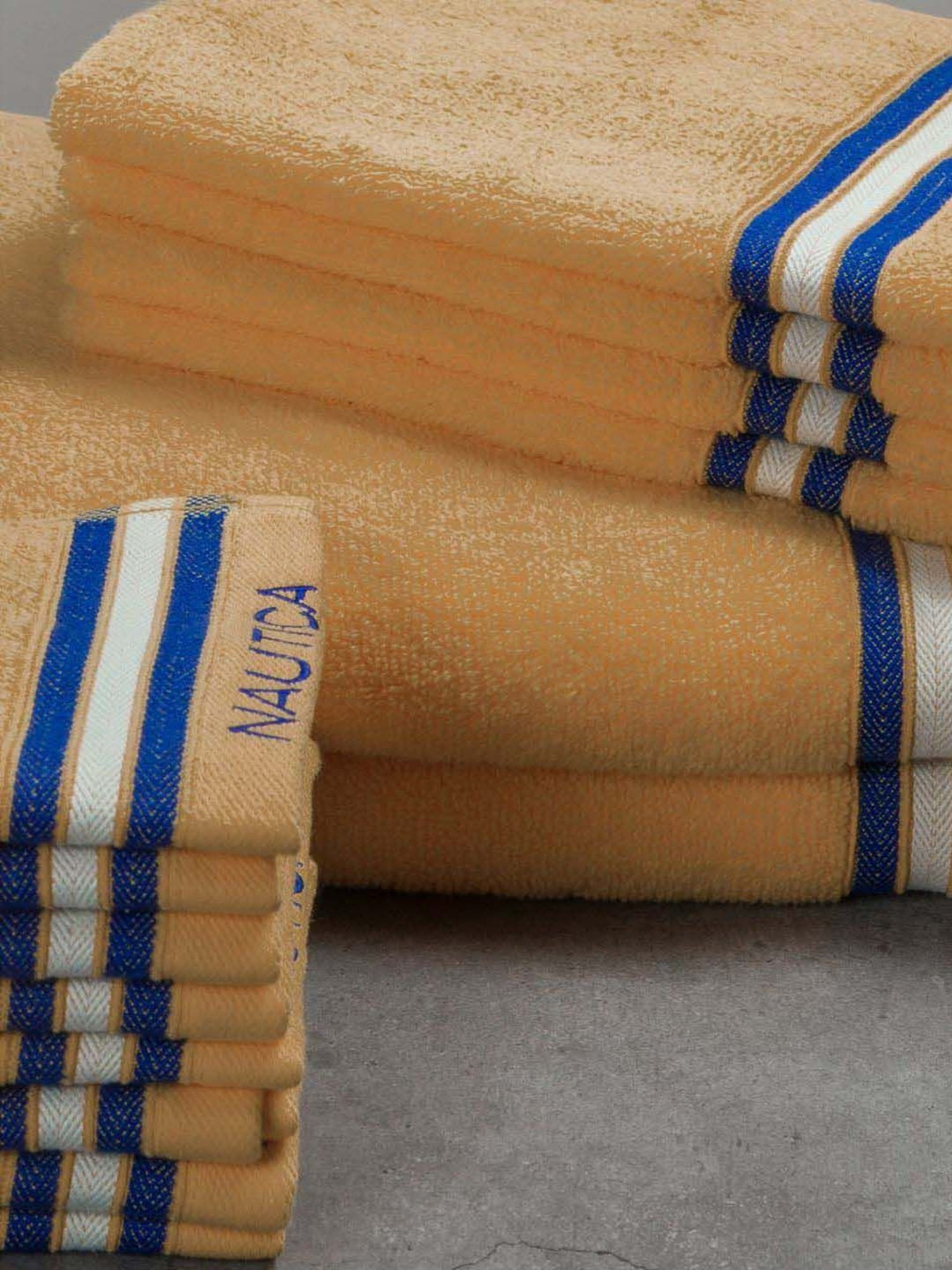 Nautica Vintage Crew Stripe Beige Cotton 500 GSM Super Soft Zero Twist Towel Set - 14 Pcs