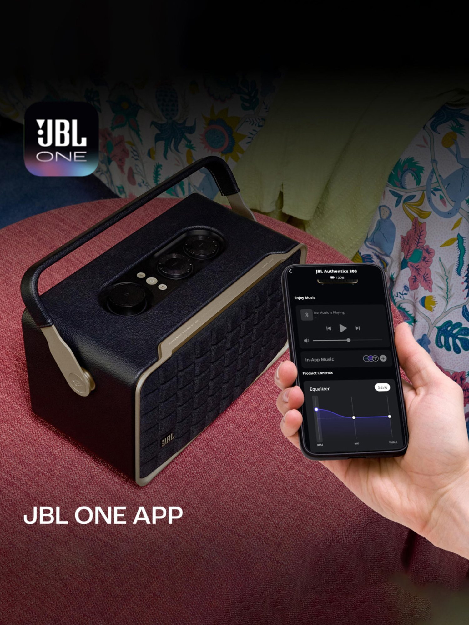 JBL Authentics 300, Portable Smart Home Wifi Speaker with Upto 8Hrs Playtime & Retro Design (Black)