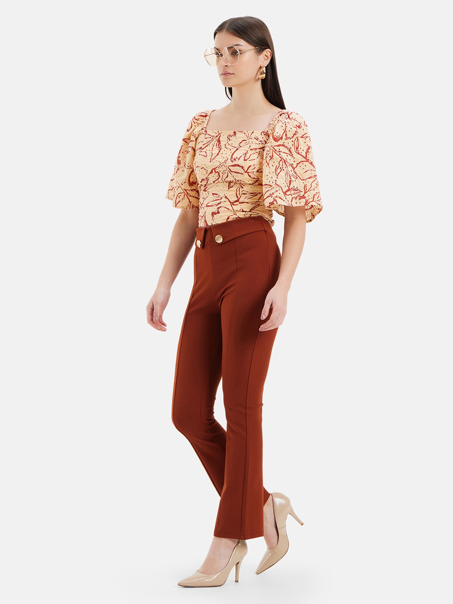 Kazo Beige & Rust Self Design Top