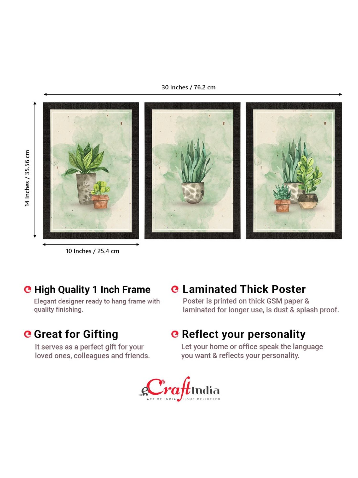 eCraftIndia Watercolour Flower Pot Set of 3 Satin Matt Texture UV Art Painting