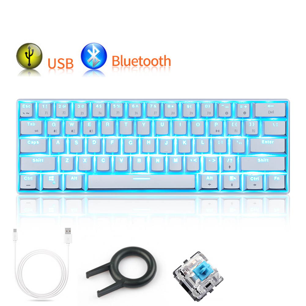 Mechanical Keyboard, RK61 Wired / Wireless Bluetooth 61 Keys LED Backlit USB Ergonomic Quickfire Keys Waterproof Gaming Keyboard with Full Anti-ghosting Keys  Rechargea Lithium Battery for Gamers