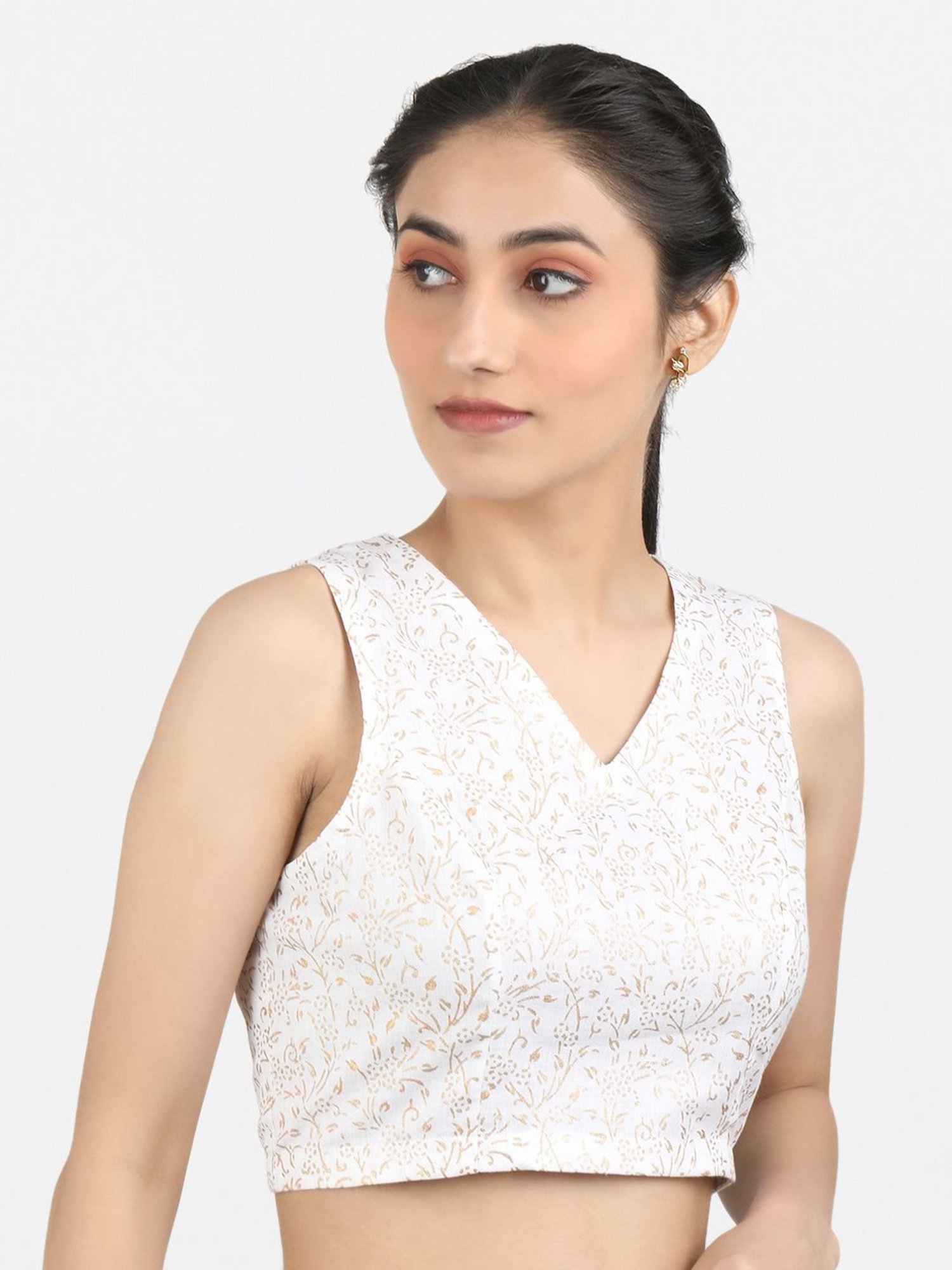 Llajja White Cotton Printed Readymade Blouse