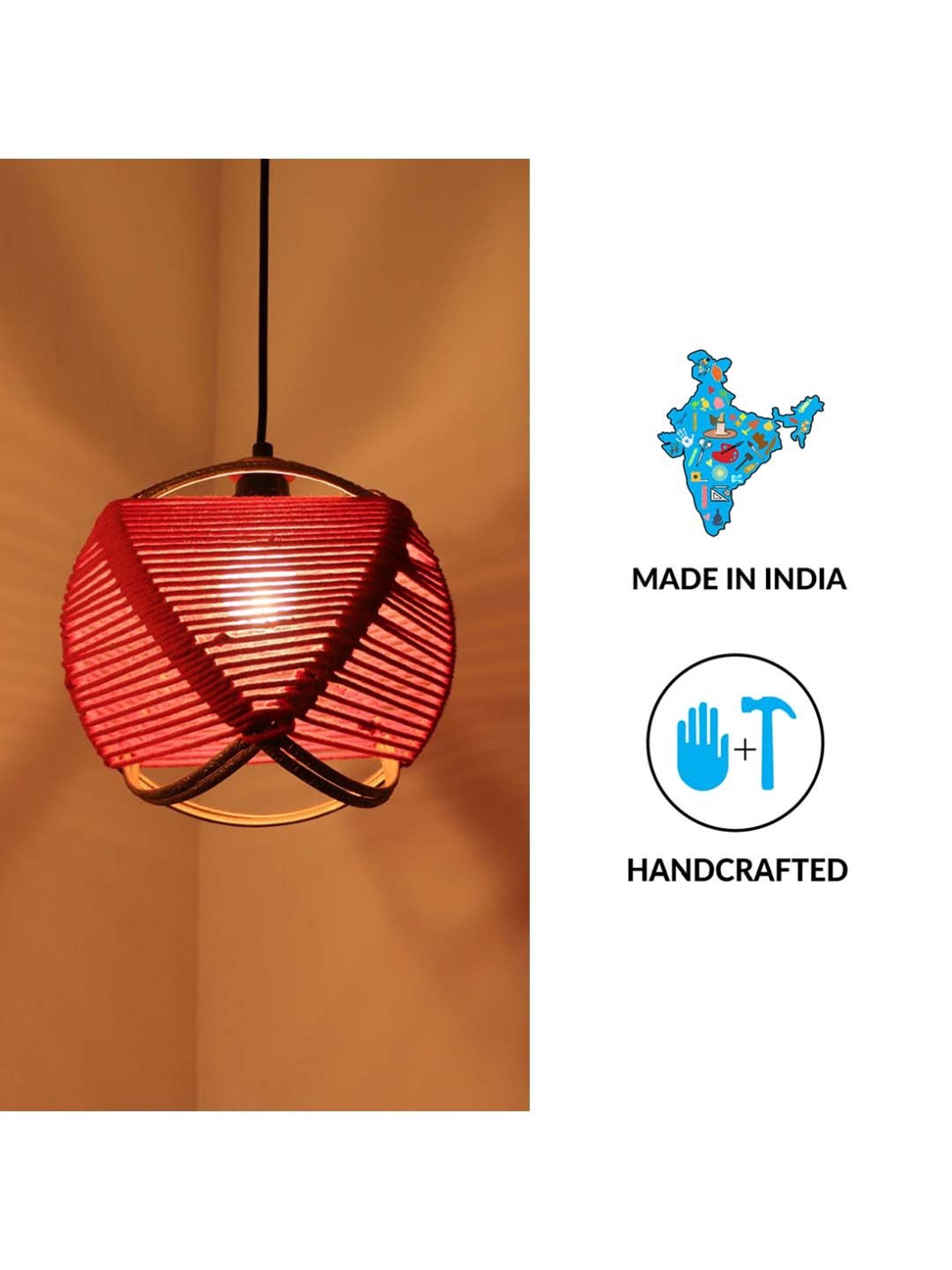 ExclusiveLane 'Jute Goblet' Matte Gold & Red Iron Hand-Etched Pendant Lamp - Set of 1