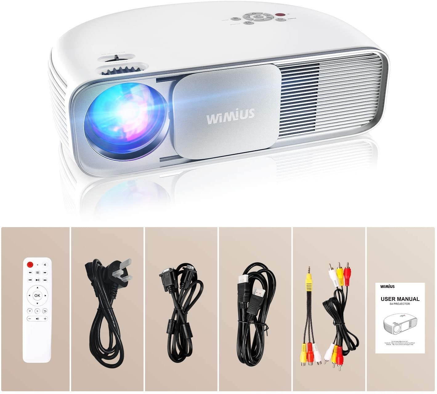 WiMiUS S4 WiFi Bluetooth Projector, Native 1080P Full HD, Zoom Keystone, 300" Home & Outdoor Video Movie Projector for Fire Stick, iPhone, Android, Laptop, PS5