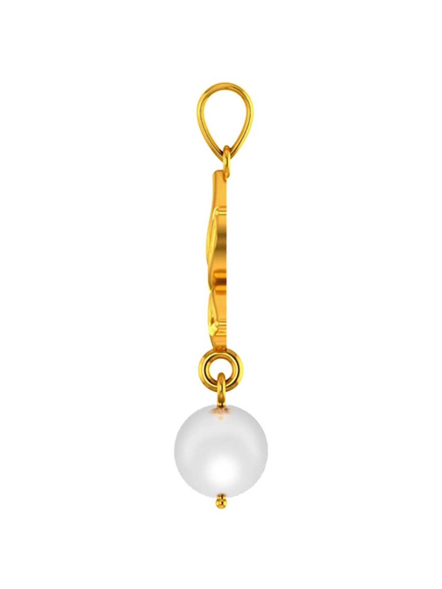 P.C. Chandra Jewellers 22k Yellow Gold Pendant with Lotus Design & A Hanging Pearl for Women & Girls