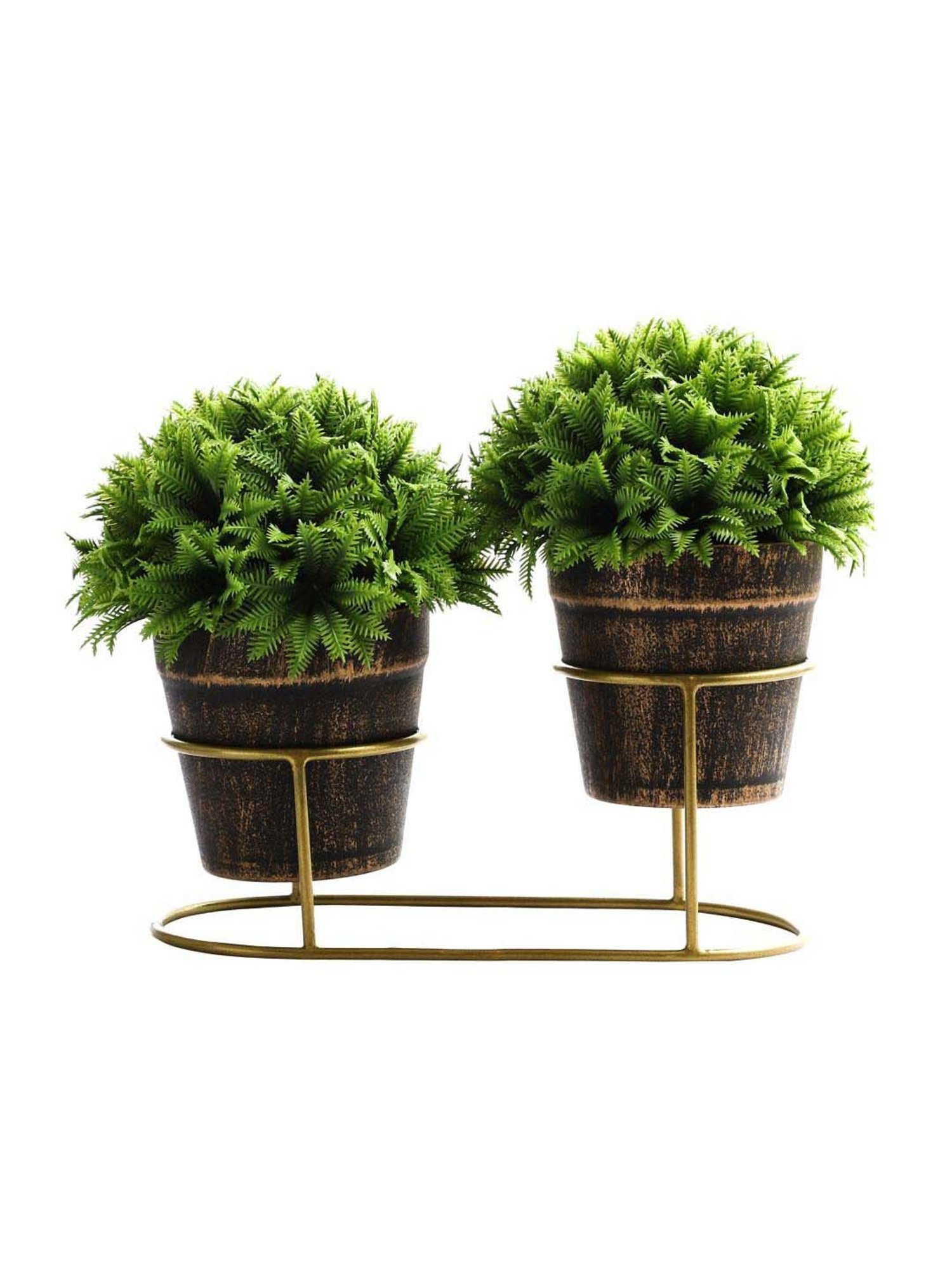 Foliyaj Multicolor Plastic Artificial Plants With Metal Holder - Set of 2