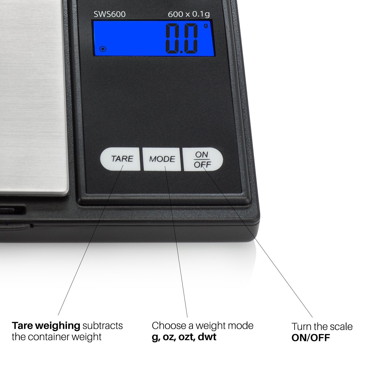 Smart Weigh SWS600 Elite Pocket Sized Digital Gram Scale 600 x 0.1 Grams, Black