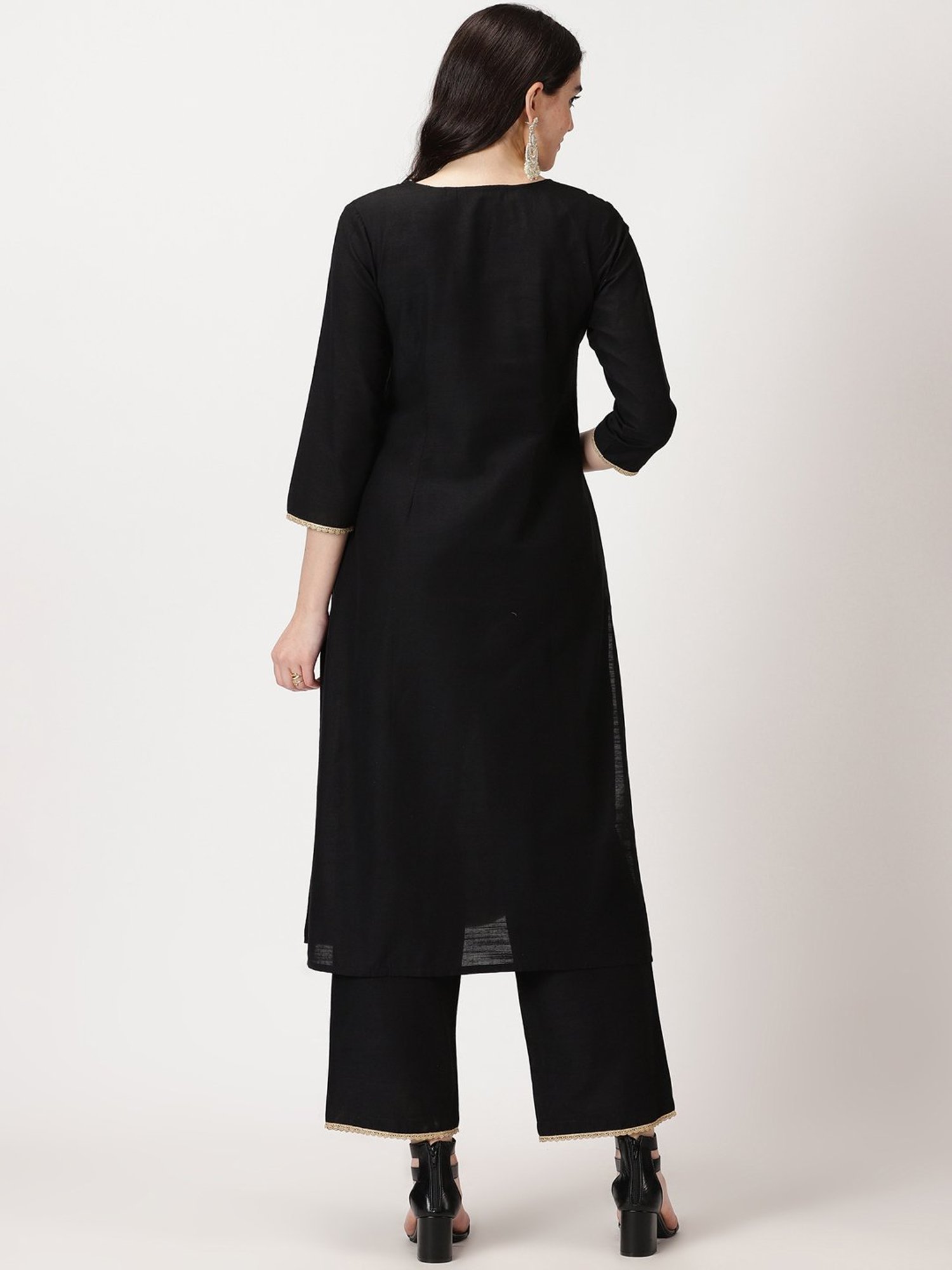 Saffron Threads Black Embroidered Straight Kurta