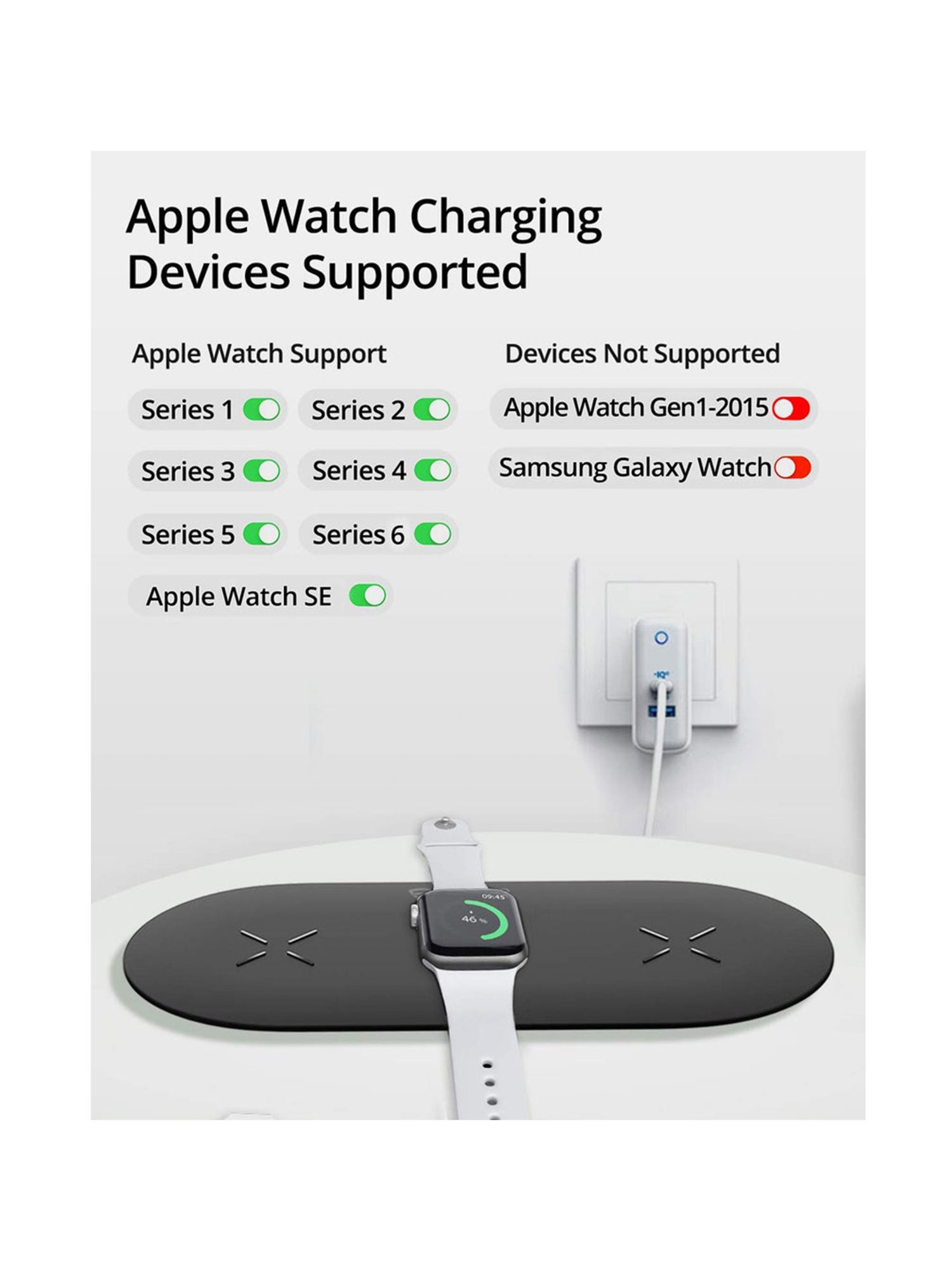 RAEGR Arc 1350 3-in-1 Triple Wireless Charging Pad Trio Mat with 2 Type-C PD Cables - (Black)