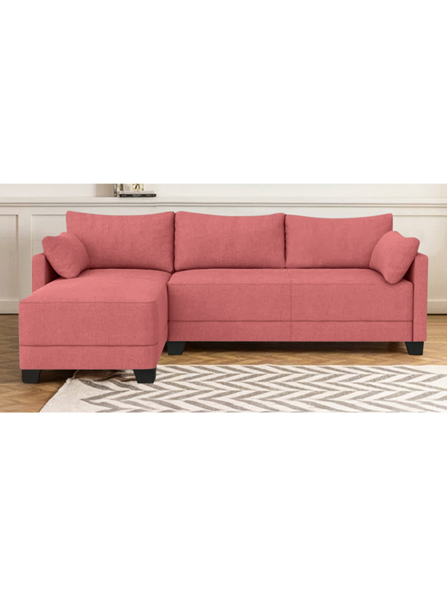 Trevi Duke Peach Fabric & Neem Wood 6 Seater LHS Sectional Sofa