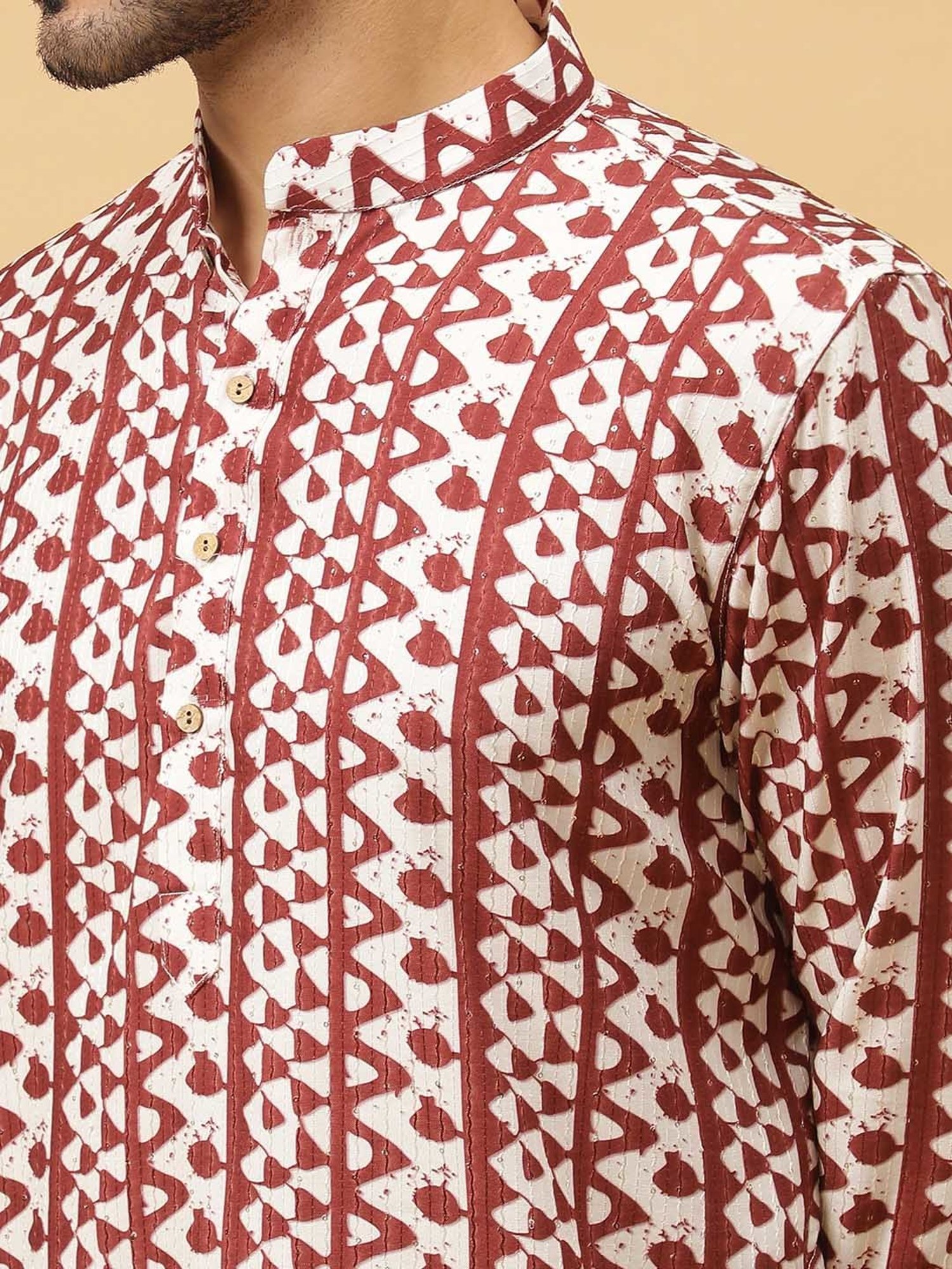 TABARD Maroon & Beige Regular Fit Embroidered Kurta & Churidar Set