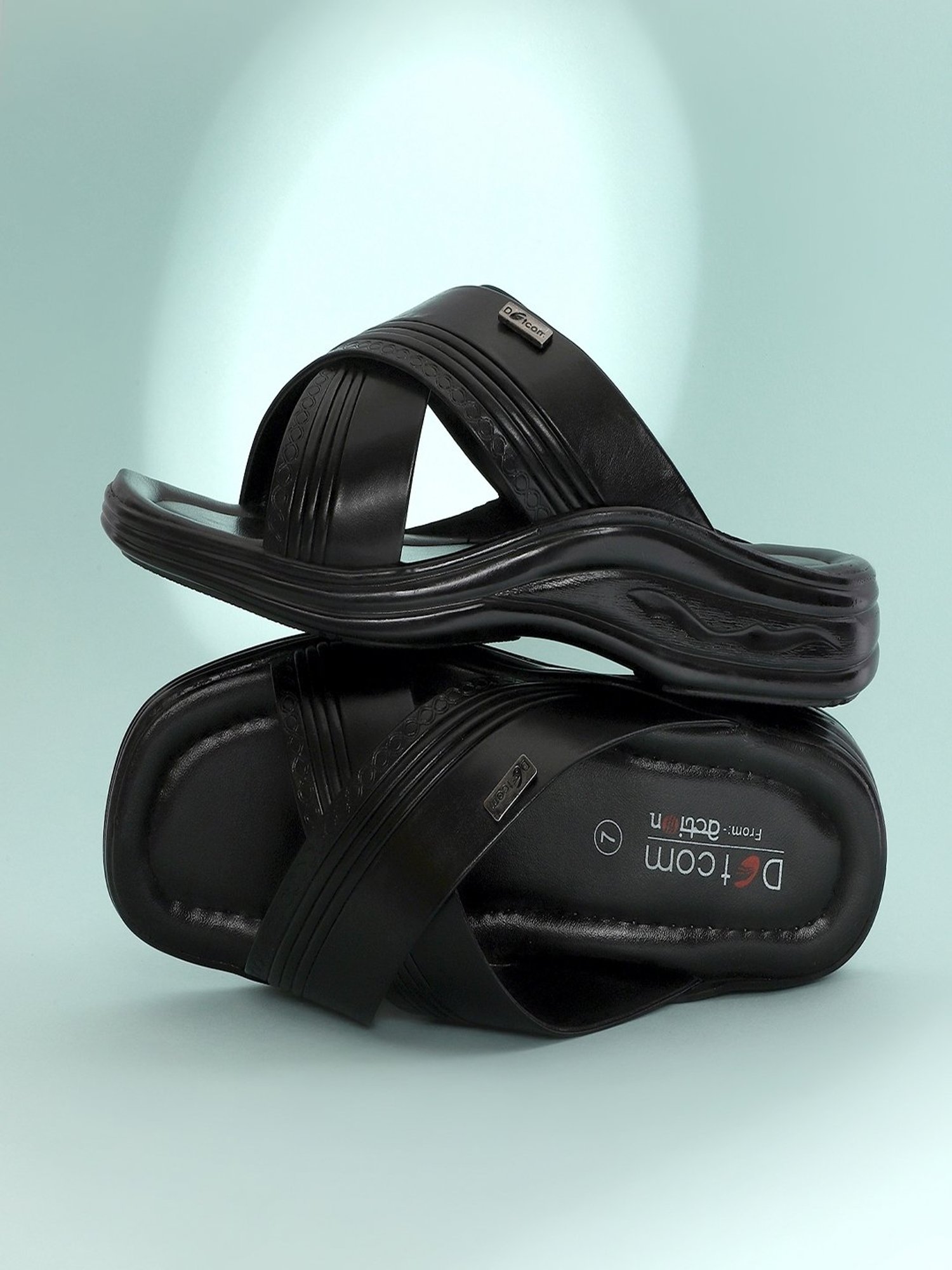 Action Men's Black Cross Strap Sandals